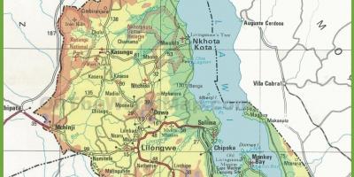 Kaart van die fisiese kaart van Malawi