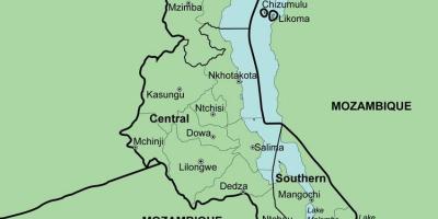 Kaart van Malawi wat distrikte