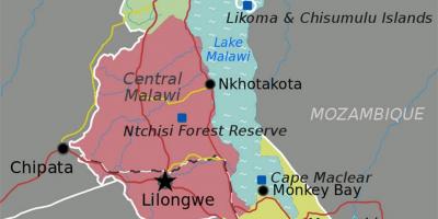 Kaart van lake Malawi-afrika