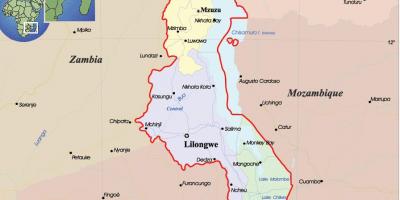 Kaart van Malawi politieke